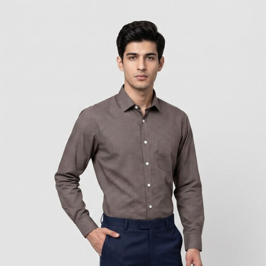 Men's Brown Formal Shirt, Brown, large