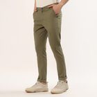 Men's Green Slim Fit Flat-Front Casual Trousers, Light Green, small