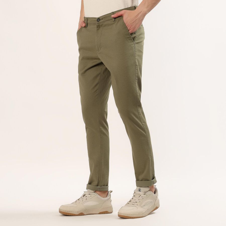 Men's Green Slim Fit Flat-Front Casual Trousers, Light Green, large