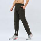 Men's Deep Olive Green Regular Fit Logo Printed Track Pants, Olive, small