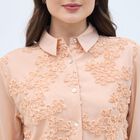 Women's Soft Peach Full Sleeve Classic Collar Romantic Shirt, Peach, small