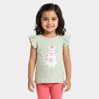 Girls Mint Green Cotton Round Neck Regular T-Shirt, Light Green, small
