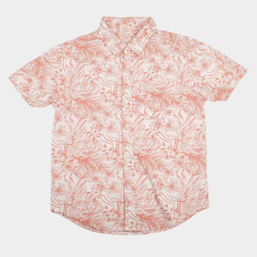 Boys Peach Cotton Half Sleeve Collar Casual Shirt, Peach, large