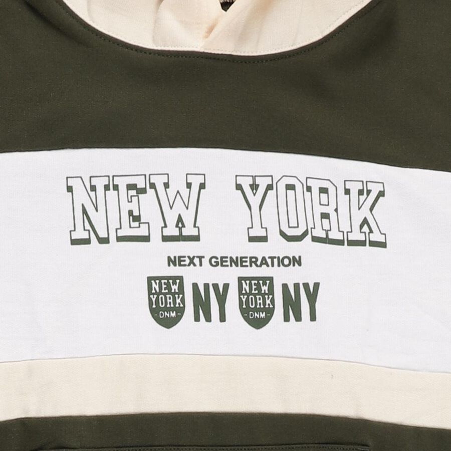 Boys Muted Olive Green Hooded Neck Casual Sweatshirt, ओलिव, large image number null