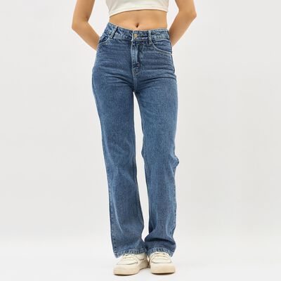 Women's Stonewashed Blue High-Waist Straight Fit Jeans