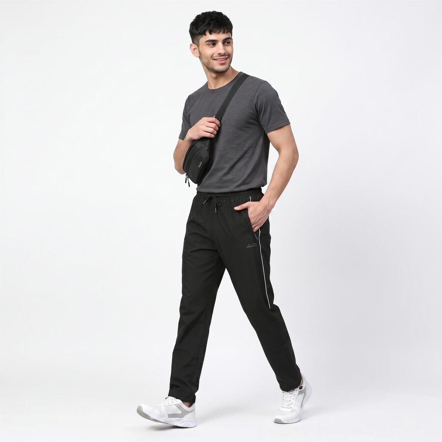 Men's Black Straight Fit Side-Striped Track Pants, काला, large