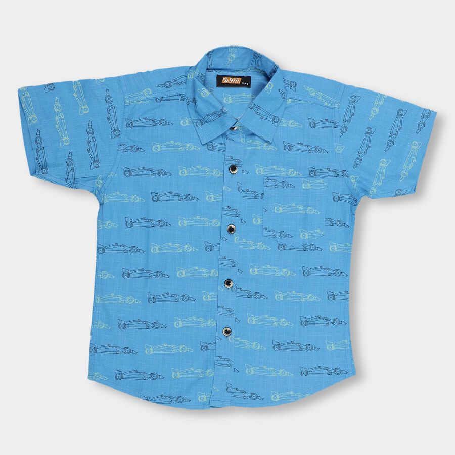 Boys Bright Sky Blue Cotton Classic Casual Shirt, Royal Blue, large image number null