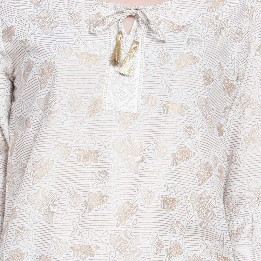 All Over Print 3/4th Sleeves Kurti, White, large image number null