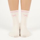 Women's Off-White Regular Fit Ankle-Length Bow Design Socks, Off White, small