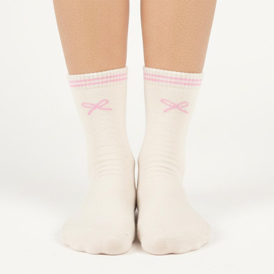 Women's Off-White Regular Fit Ankle-Length Bow Design Socks, Off White, large