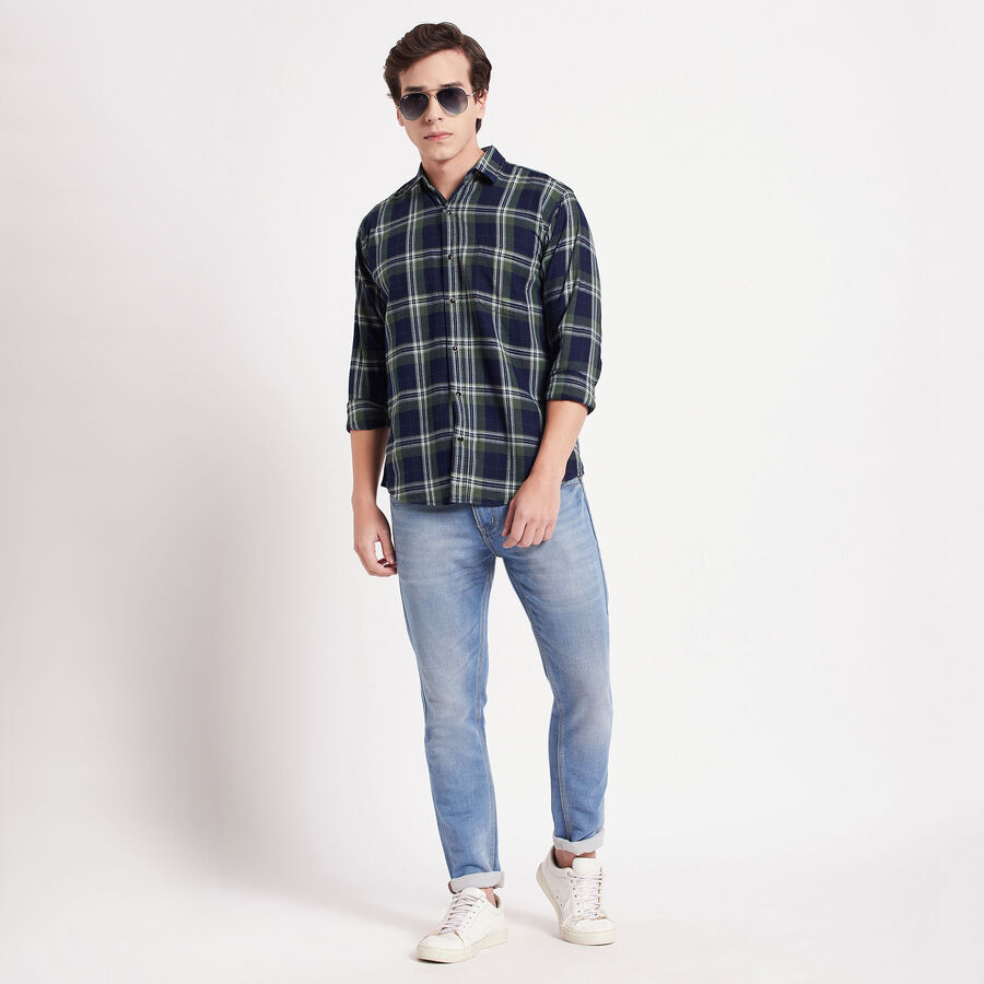 Cotton Checks Casual Shirt, गहरा हरा, large image number null