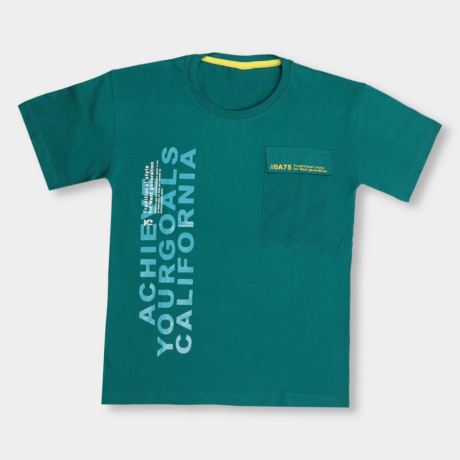 Boys' 100% Cotton Half Sleeves T-Shirt , Dark Green, large image number null