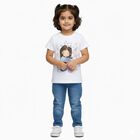 Girls White Cotton Round Neck Cartoon Printed T-Shirt, White, small