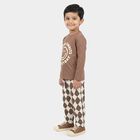 Boys Brown 100% Cotton Round Neck Graphic Print Baba Suit, भूरा, small