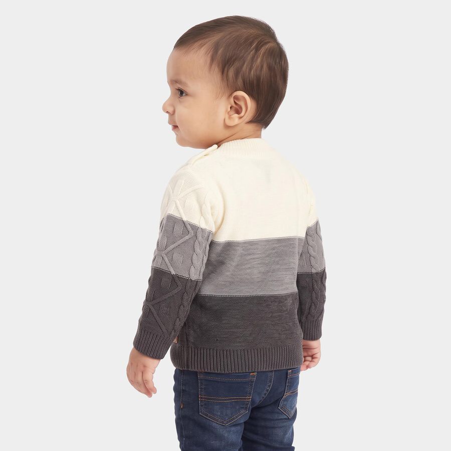 Infants Grey Crew Neck Knitted Design Pullover, चारकोल, large