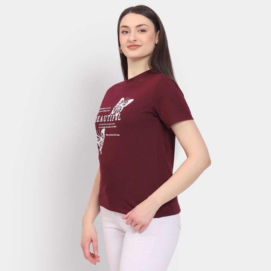 Ladies' Round Neck T-Shirt, Wine, large