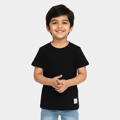 Boys Jet Black Crew Neck Casual T-Shirt