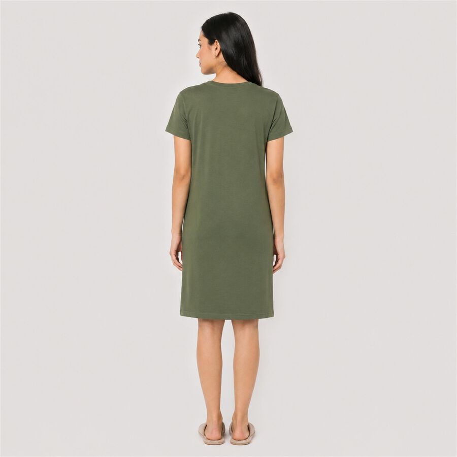 Women's Olive Green Round Neck T-Shirt Style Nighty, Olive, large