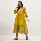 Women's Bright Mustard Yellow V-Neck Embroidered A-Line Kurta, Light Green, small image number null