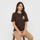 Women's Brown Cotton Round Neck Regular T-Shirt, Brown, small