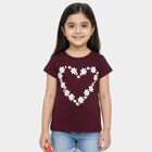 Girls Wine Cotton Blend Round Neck Casual T-Shirt, Wine, small