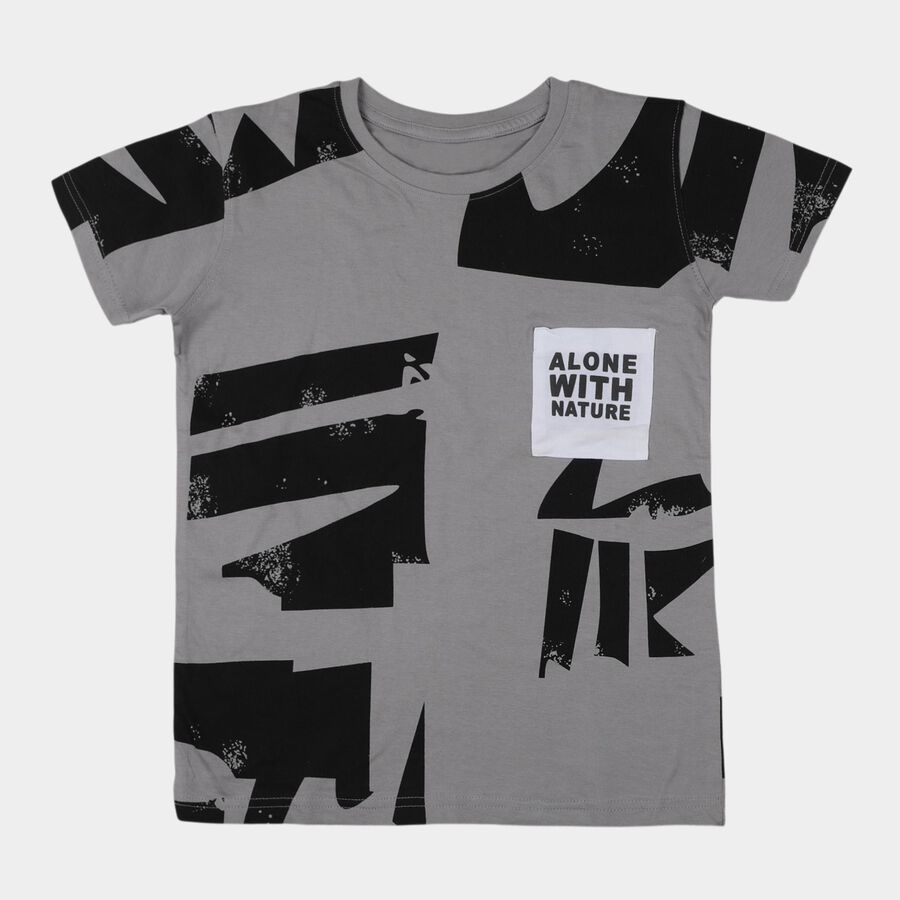 Boys Charcoal Cotton Round Neck Casual Half Sleeve T-Shirt, Charcoal, large