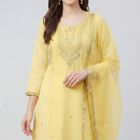 Women's Yellow Notch Neck Printed Straight Kurta, Yellow, small