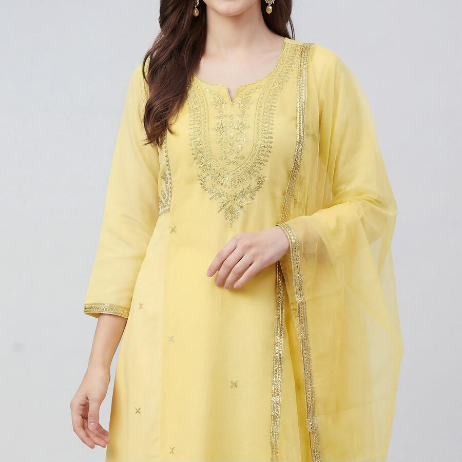 Women's Yellow Notch Neck Printed Straight Kurta, Yellow, large