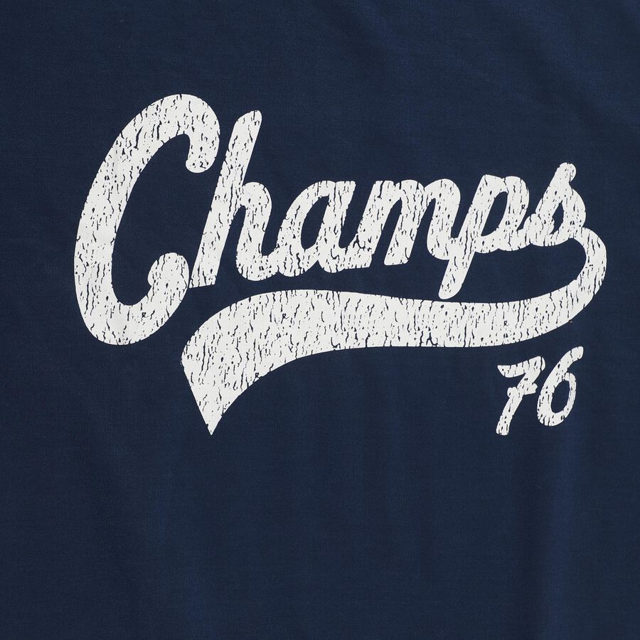 Boys Midnight Navy Blue Crew Neck Graphic Sweatshirt, मध्यम नीला, large image number null