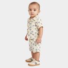 Infants' Cream 100% Cotton Camp Collar Printed Baba Suit, ऑफ व्हाइट, small