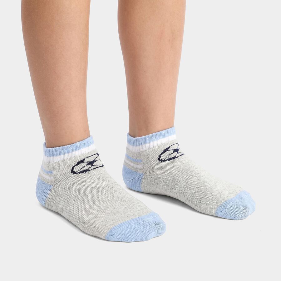 Boys' Grey Regular Fit Striped Pack of 2 Socks, Melange Light Grey, large