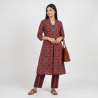 Women's Maroon V-Neck Printed Kurta, Maroon, small