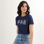 Women's Deep Midnight Navy Blue Round Neck Crop Top, Navy Blue, small image number null