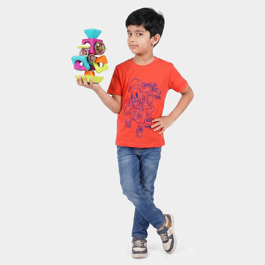Boys Peach Round Neck Regular Boys T-Shirt, Peach, large