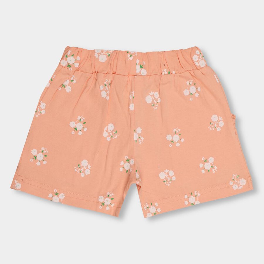 Girls' Peach Floral Printed Pull-Up Shorts, पीच, large image number null