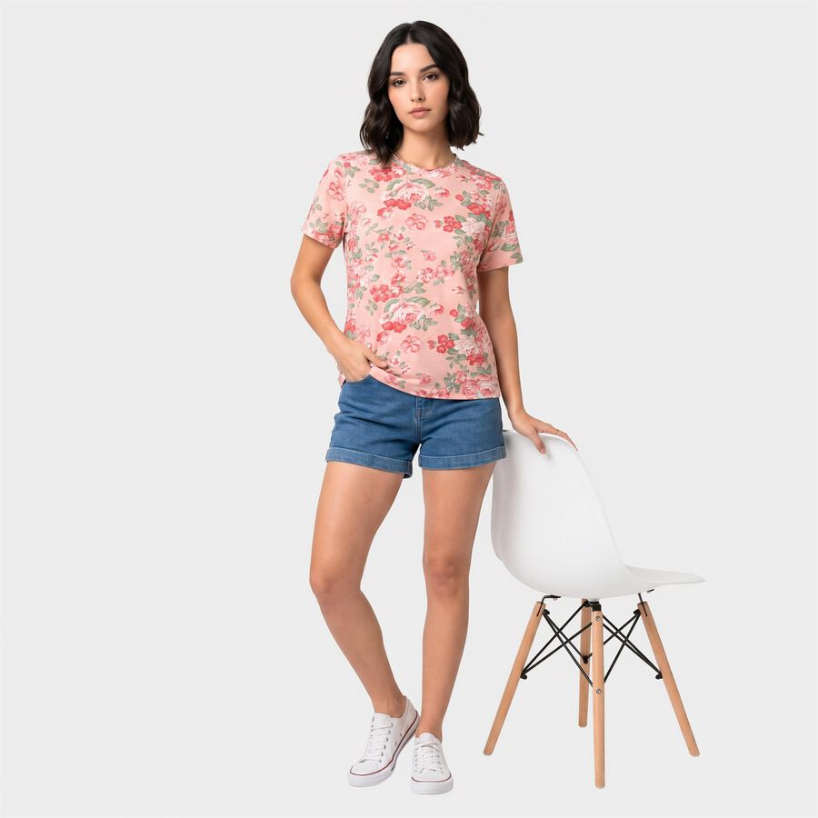 Women's Light Pink Round Neck Regular T-Shirt, Light Pink, large