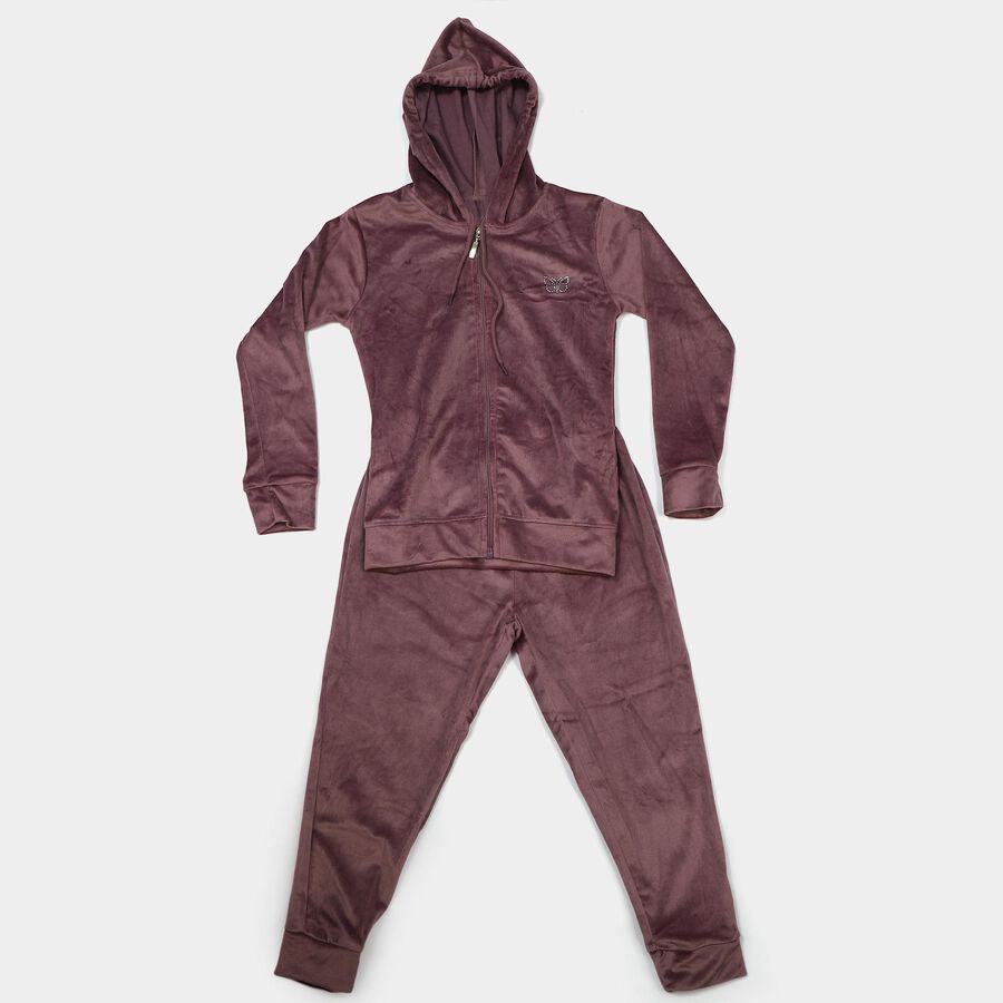 Girls Purple Hooded Lounge Set Hipster Set, लाइलेक, large