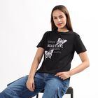 Women's Jet Black Round Neck Casual T-Shirt, काला, small