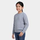 Girls' Light Blue Crew Neck Knitted Pullover, हल्का नीला, small