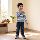 Boys' Light Blue Crew Neck Striped Pullover, Light Blue, small