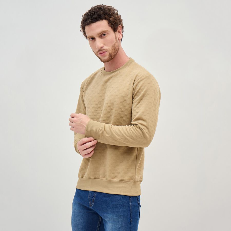 Men's Muted Beige Crew Neck Casual Sweatshirt, Beige, large image number null