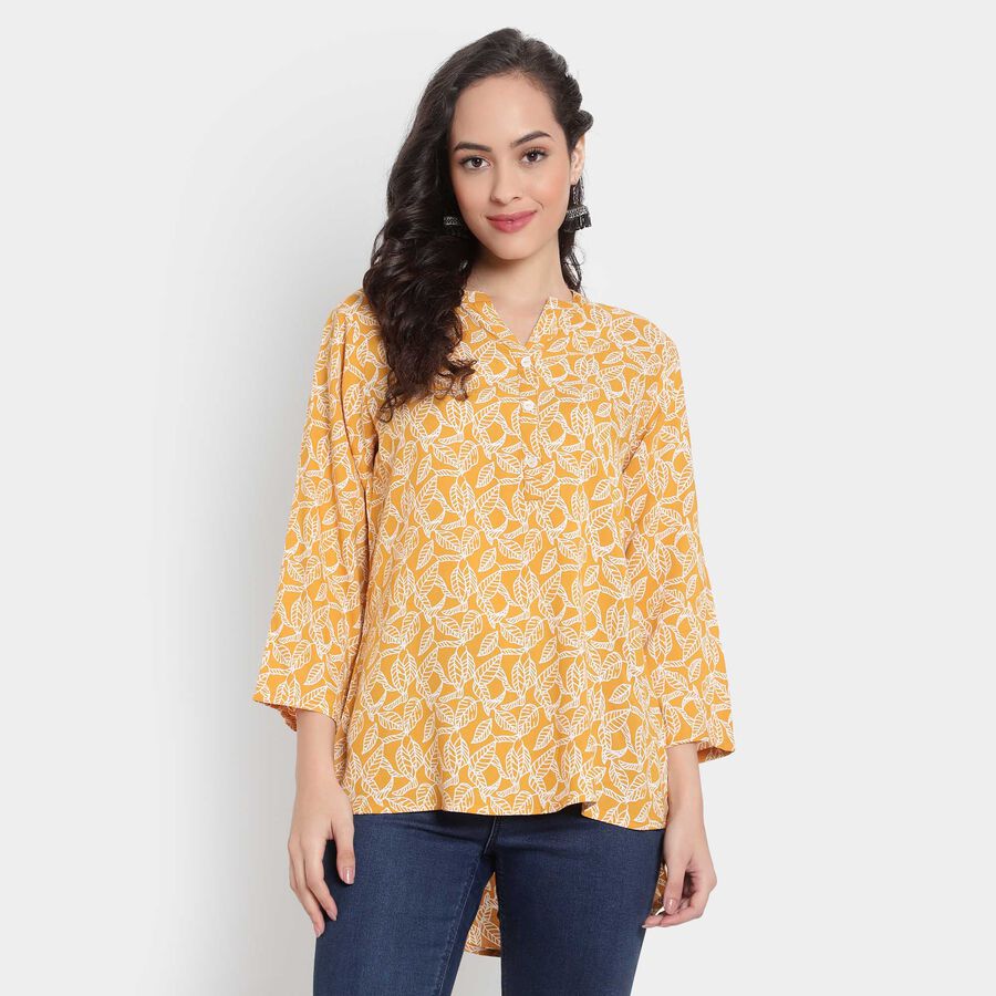 Printed 3/4Th Sleeves Straight Kurta, Mustard, large image number null