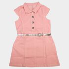 Girls Pink A-Line Solid Shirt Style Frock, Light Pink, small