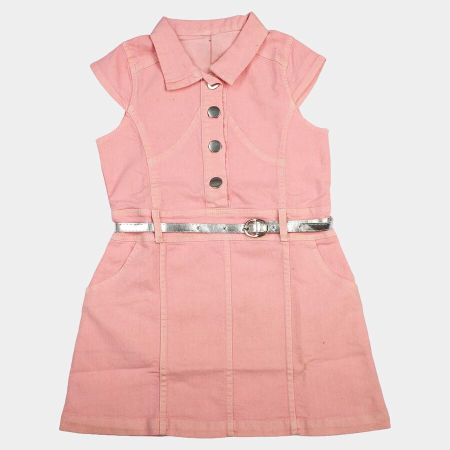 Girls Pink A-Line Solid Shirt Style Frock, Light Pink, large