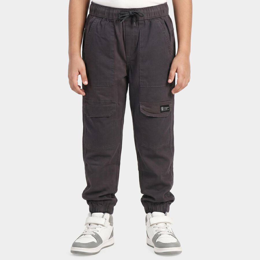 Boys' Dark Grey Regular Fit Cargo Jogger Trousers, गहरा ग्रे, large