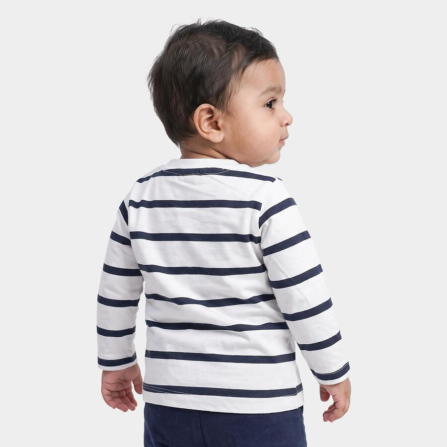Infants White Cotton Round Neck Regular T-Shirt, White, large
