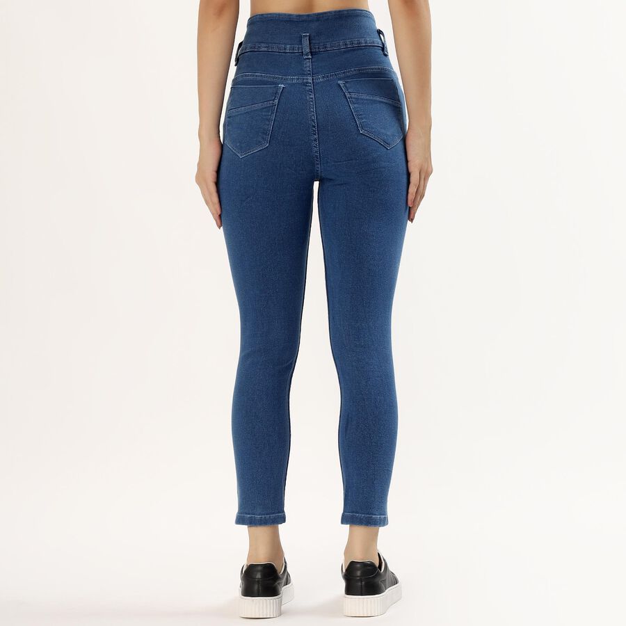 Women's Deep Steel Blue High-Rise Skinny Fit Jeans, मध्यम नीला, large image number null