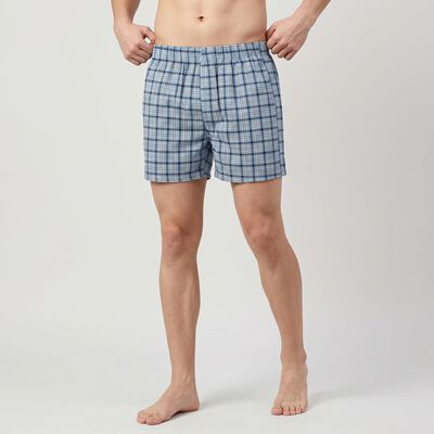 Men's Blue Relaxed Fit Checked Boxers