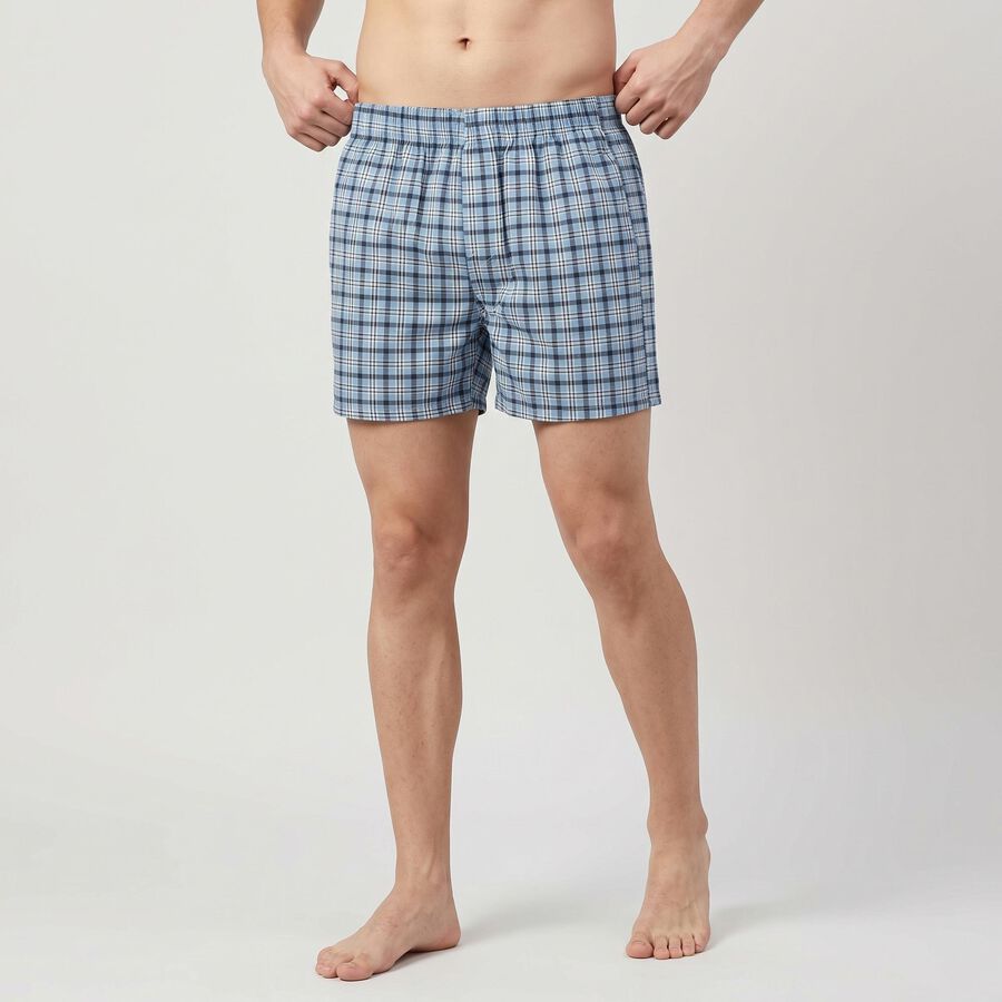 Men's Blue Relaxed Fit Checked Boxers, Light Blue, large