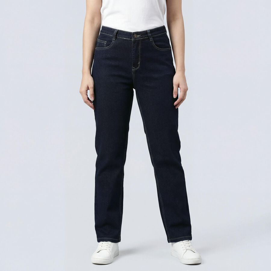 Women's Blue Skinny Fit High-Rise Jeans, गहरा नीला, large